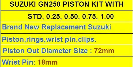 72 мм поршневые и поршневые кольца булавки зажимы комплект для SUZUKI GN250 1985-2001/DR250 1982-1986 12111-38201-000 12111-38201-0F0 алюминий