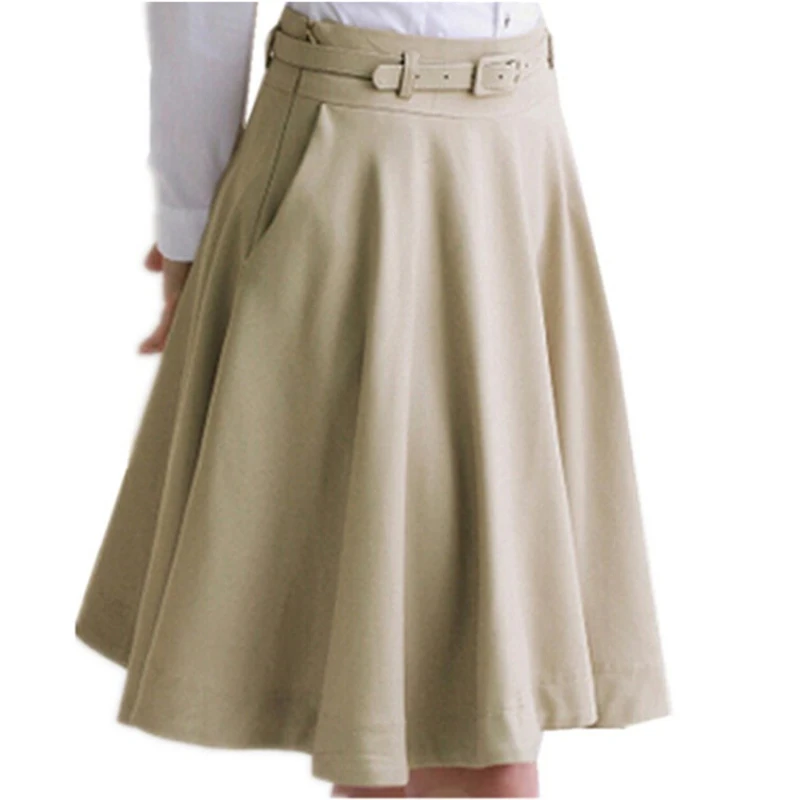 

New Fashion Women Skirt Plus Size Skirt OL All-Match Black Beige Midi Skirt High Waist Pleated Skirts Women