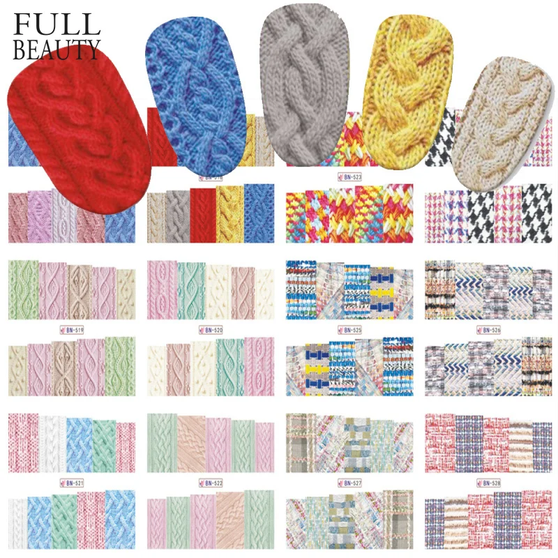 

12pcs Winter Design Sweater Christmas Nail Sticker Sets Colorful Full Tips Wraps for Water Decals Women Nail Art Decor BN517-528