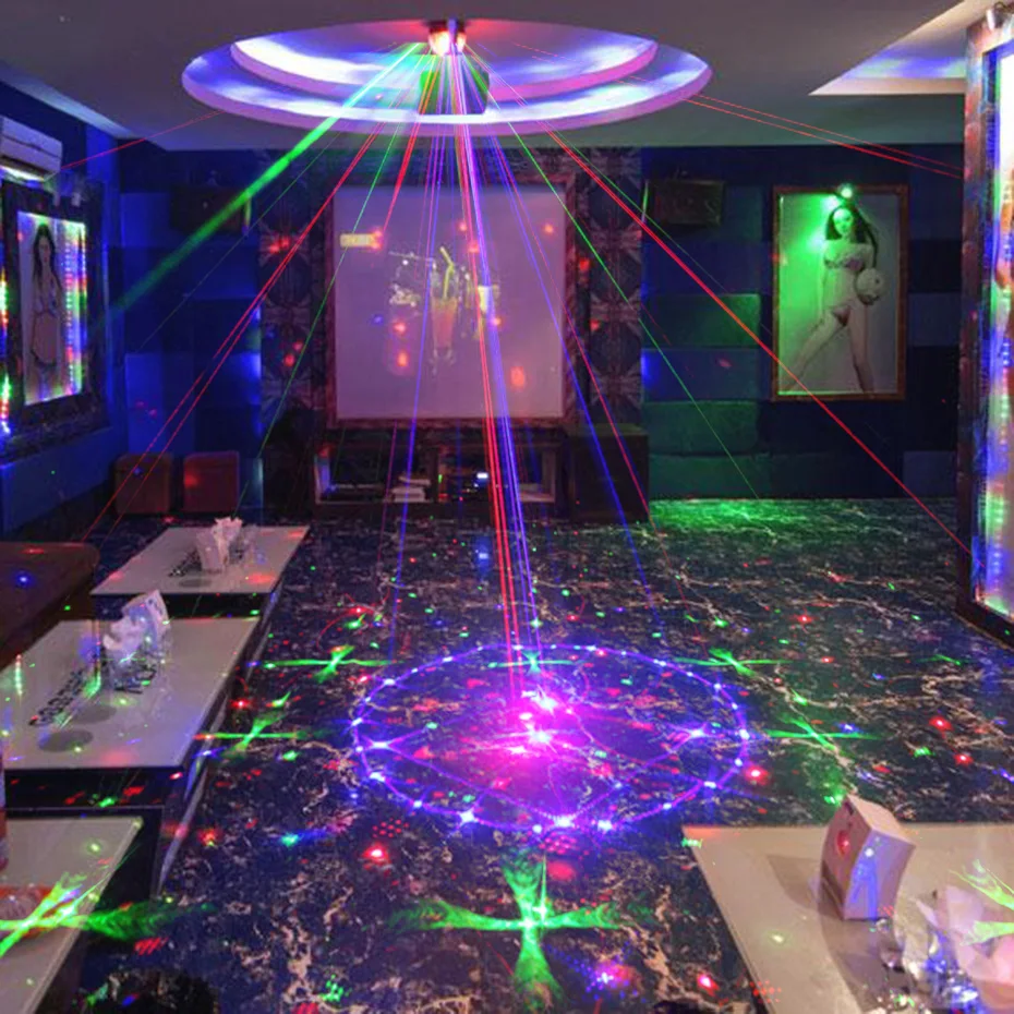Alienígena nuevos 96 patrones RGB Mini luz láser proyector fiesta de discoteca DJ música láser etapa efecto de iluminación con LED azul luces de Navidad - 5