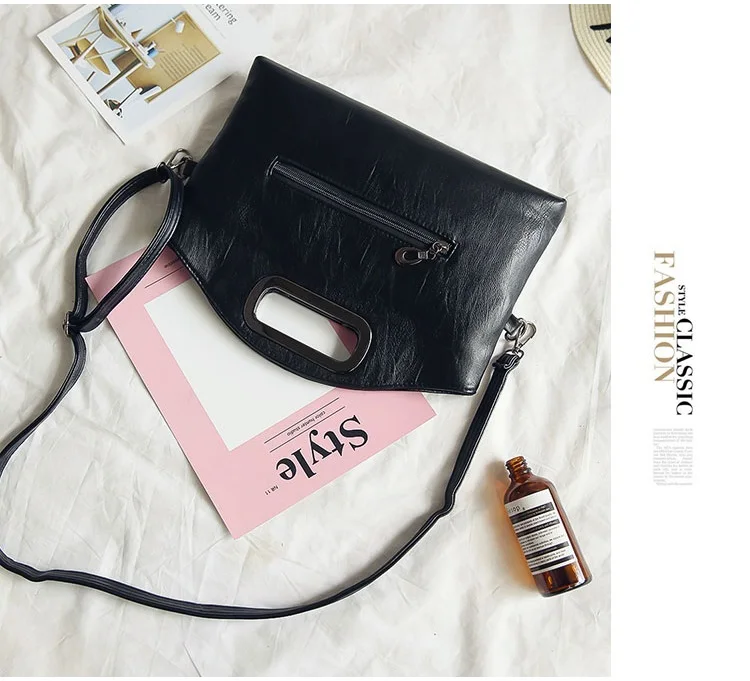MJ Women's Handbag PU Leather Shoulder Bag Fashion Top-Handle Bags Korean Style Crossbody Bag Female Vintage Soft Leather Clutch (23)