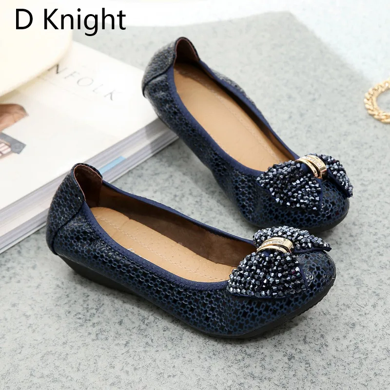 2018 Wedges Women's Shoes Crystal Patent Leather Soft Women Pumps String Beads Bow Slip On Casual Black Blue Shoes Large Size 42 (1)