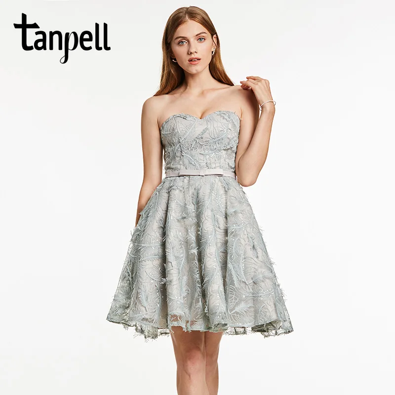 Коктейльное платье Tanpell коктейльное без рукавов с серым бантом длиной до