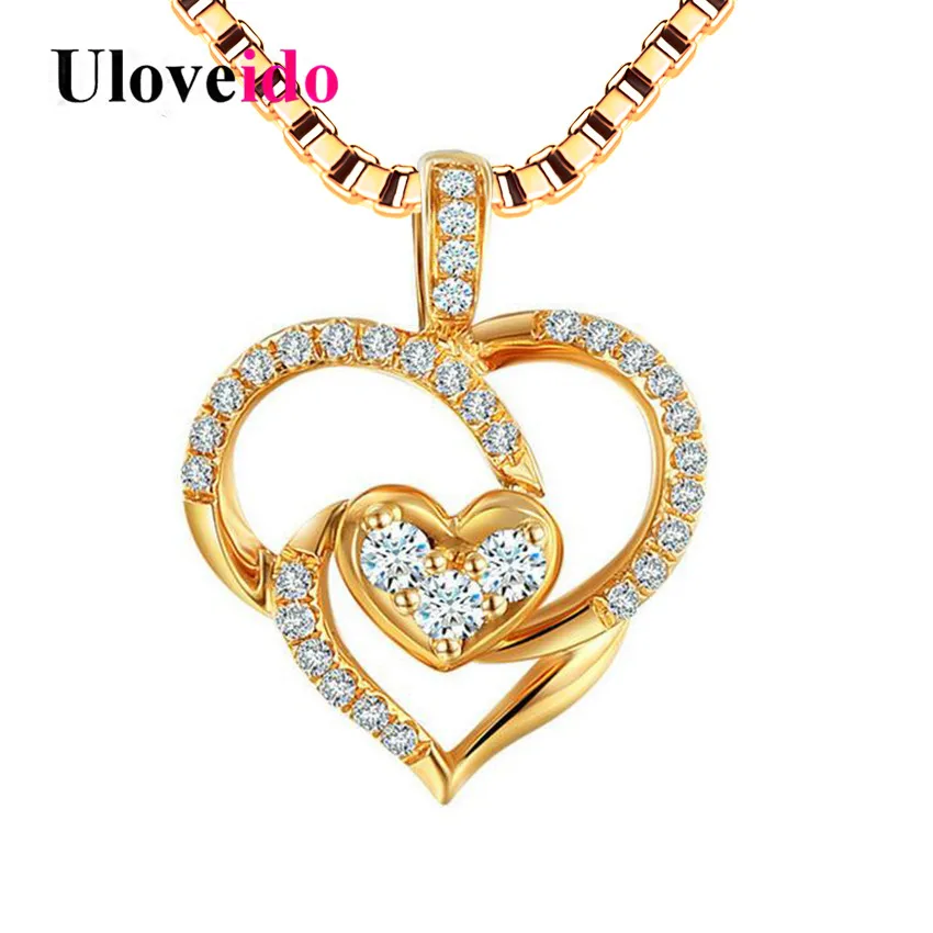 

Uloveido Heart Necklaces & Pendants for Women Silver 925 Jewelry Gold Color Necklace Pendant Suspensions with Box 40% Off LN230