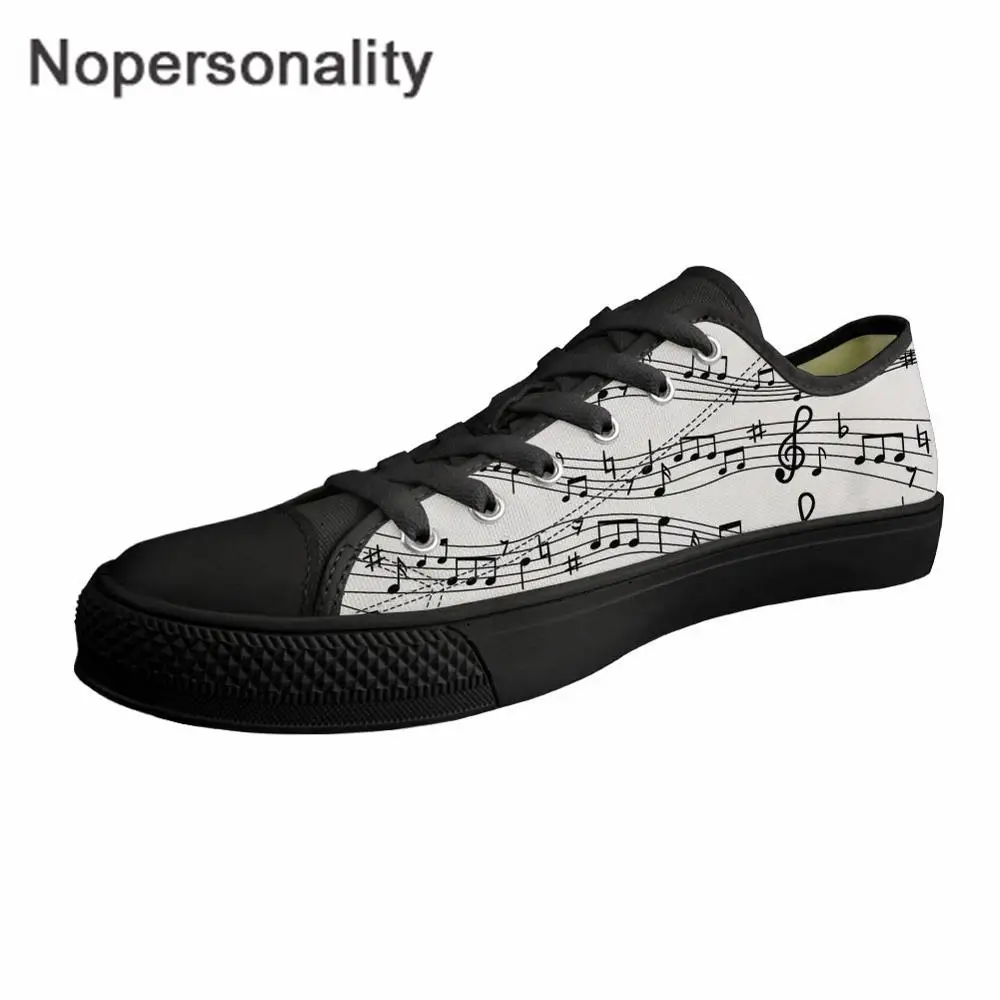 

Nopersonality Personality Music Note Black White Flats Women Canvas Shoes Student Breathable Sneakers Lace Up Vulcanized Shoes