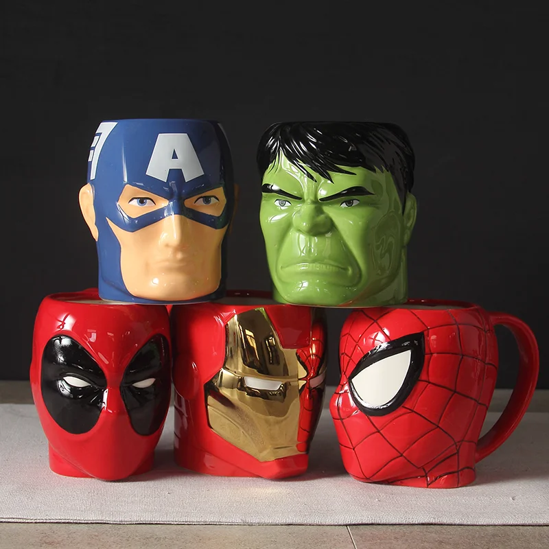 Модные супер герой Железный человек и Бэтмен Человек-паук керамические кружки чашки креативные Молоко Кофе Кружка Мультфильм Мстители чаши 300 мл