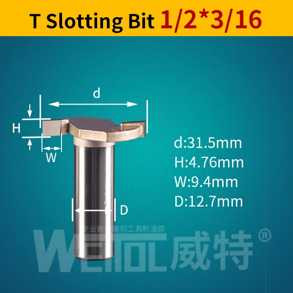 Weitol 1 шт. 1/2 дюймов деревообрабатывающий фреза Т-типа долбежный резак инструмент для резьбы по дереву Два флейты фрезы - Длина режущей кромки: 12316