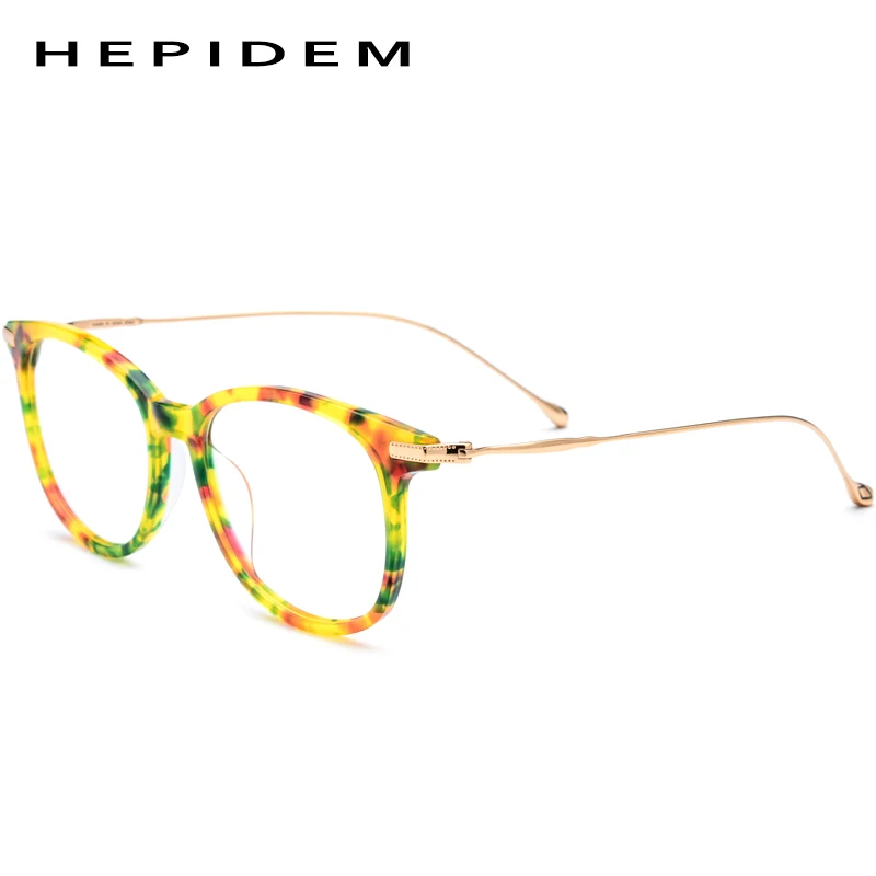 HEPIDEM B титановые оптические очки, оправа для мужчин, винтажные квадратные очки по рецепту, женские ретро круглые очки для близорукости, очки - Цвет оправы: Flower Gold