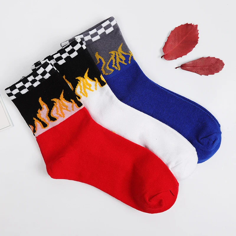 1 пара, модные забавные мужские носки, хлопковые носки с пламенем в стиле хип-хоп, носки для экипажа, Классические носки для уличного скейтборда, длинные носки унисекс
