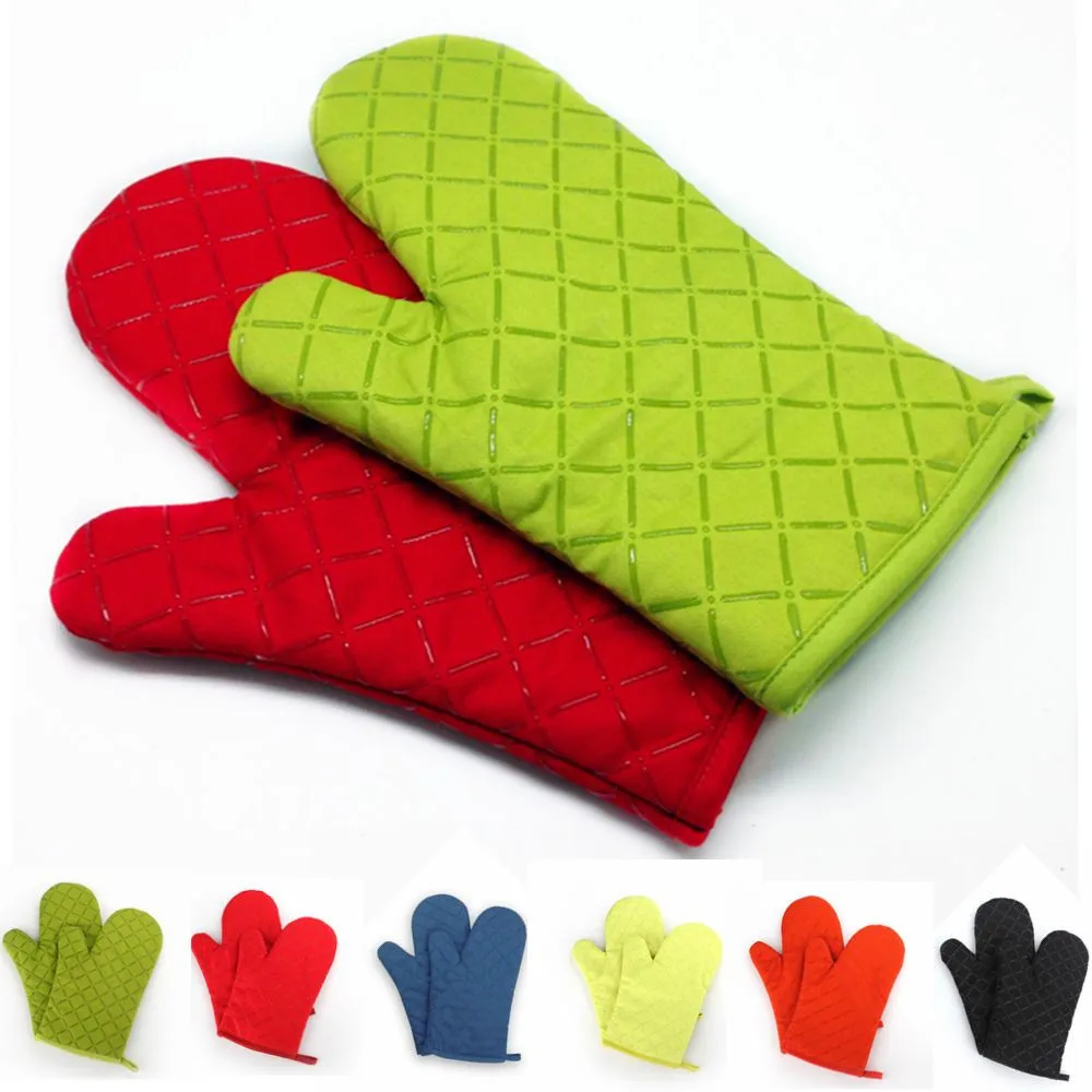 1PCS Silicone Fabric Oven Gloves Heat Resistant Mit Mitten Cooking Non