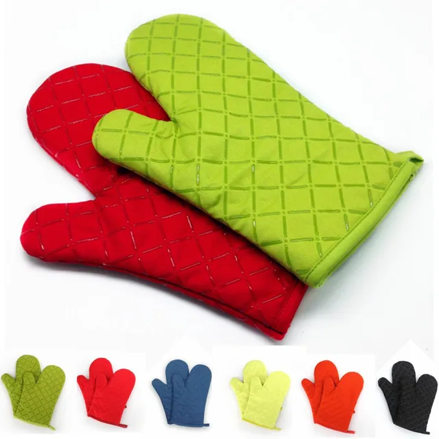 1PCS Silicone Fabric Oven Gloves Heat Resistant Mit Mitten Cooking Non Slip Gloves With Silicone