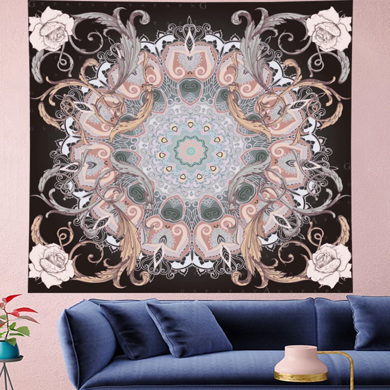 

Indian Mandala Tapestry Wall Hanging light pink macrame flower Throw Rug yoga Blanket Camping Tent Travel Mattress Sleeping Pad