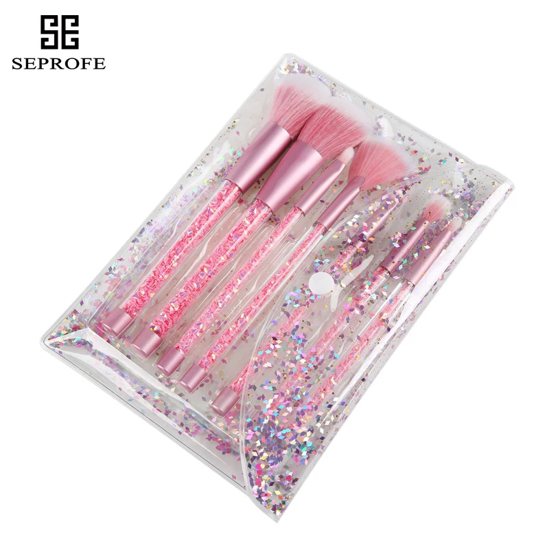 

NEW 7Pcs Design Make up Brushes Acrylic Paillette Sequins Makeup Brushes Face Beauty Foundation Powder Brush Cosmetics Tools