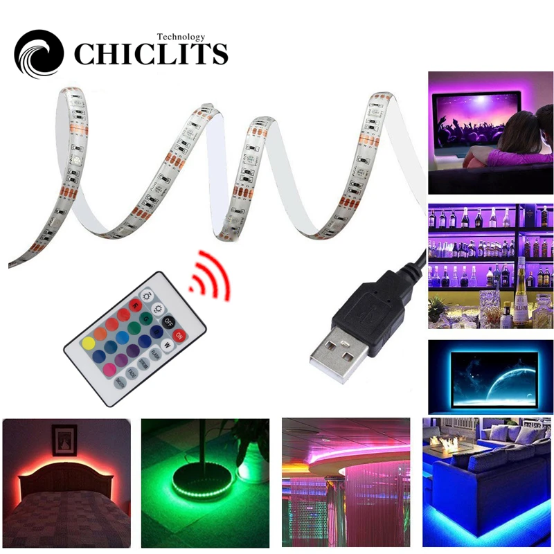 

5M LED Strip Light RGB Waterproof Tiras SMD5050 LED Strip TV Tape Lighting 5V USB Computer Lighting 24key Remote Control