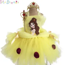 Принцесса Белль Красавица и Чудовище платье пачка для девочек по колено милые дети первый день рождения цветок пачка платья Хеллоуин костюм