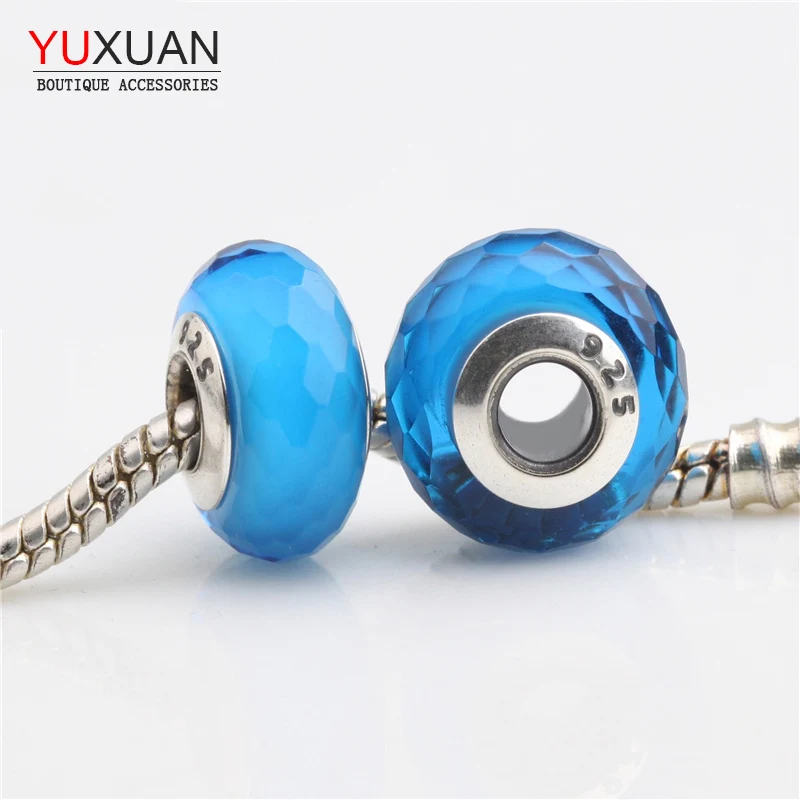 

Faceted Glass Charm Beads Fits Pandor Bracelets Original 925 Sterling Silver Blue Faceted Glass Beads Jewelry H128