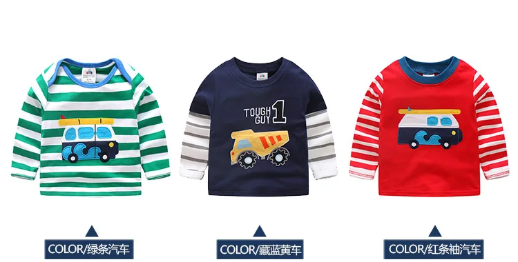 2018 Spring Autumn For 2-9 10 Years Children Cotton Striped Patchwork Cartoon Car Bus Truck Baby Kids Boys Long Sleeve T Shirts (16)