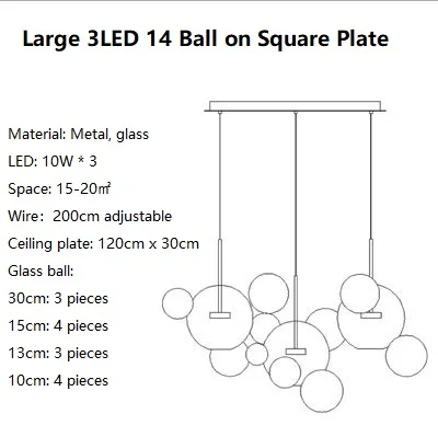 LukLoy лампа с пузырьками, стеклянный подвесной светильник для столовой, подвесной светильник с пузырьками для кухни, отеля, подвесной светильник со стеклянным шаром - Цвет корпуса: Large 3 LED 14 Balls