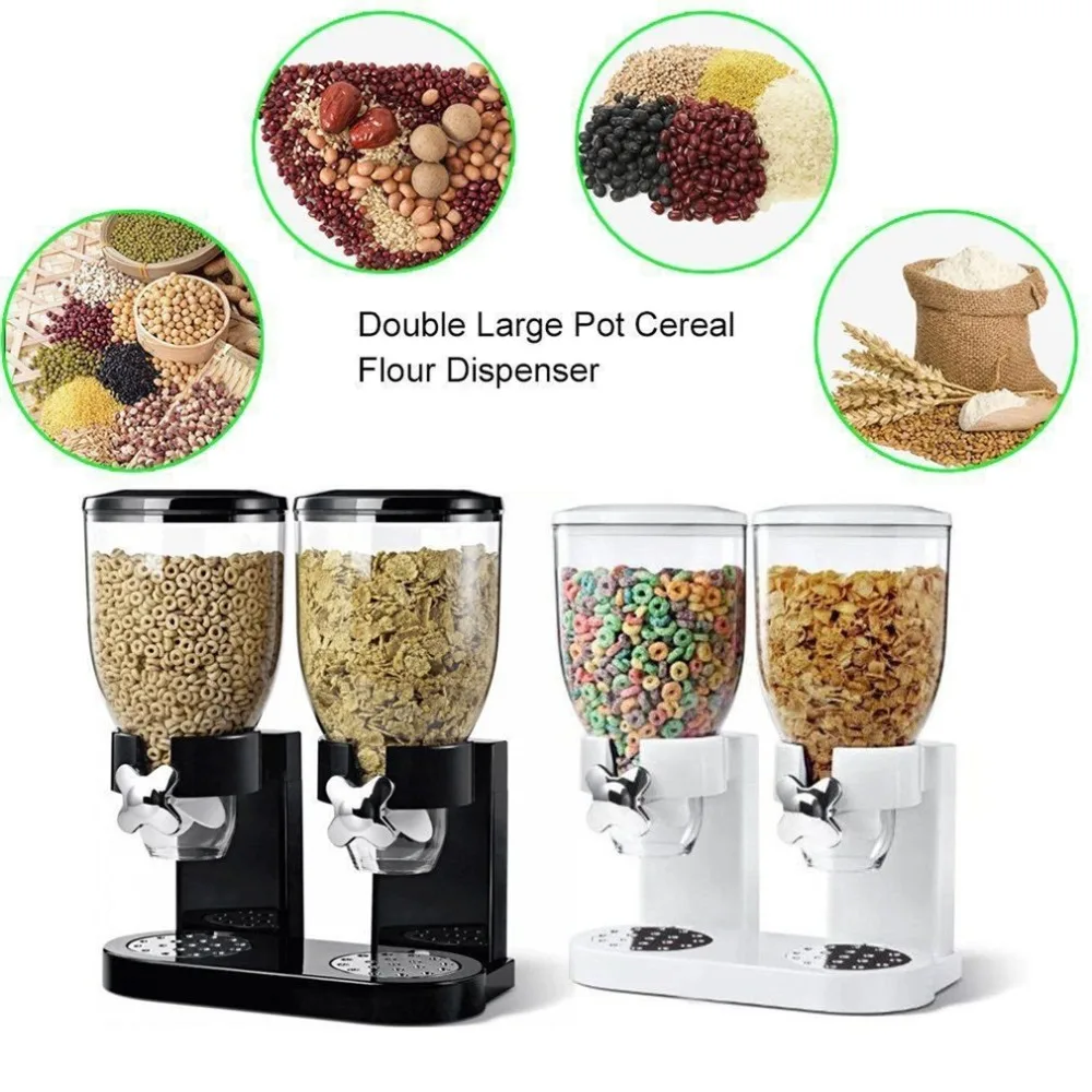 DOUBLE CEREAL DISPENSER DRY FOOD STORAGE CONTAINER DISPENSER MACHINE 2 COLOURSin Bottles,Jars