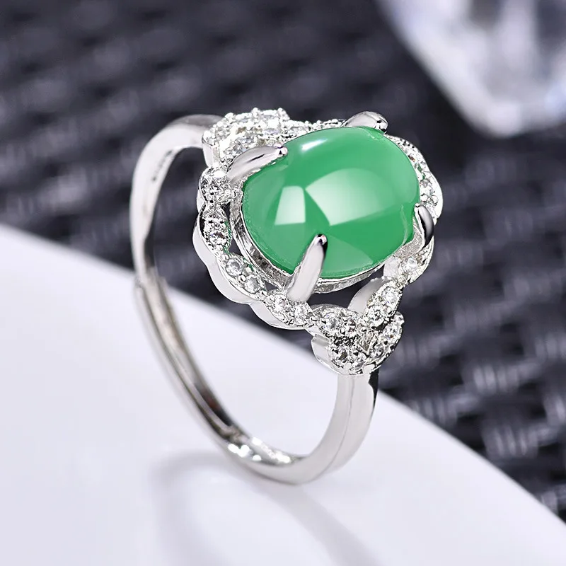 Antique Wedding Band Silver Ring Female Adjustable Rings For Women Fashion Jewel Red and Green Color Natural Stone Rings  (3)