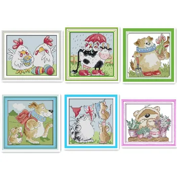 

Cartoon animal puppy chick kitten calf bear cross stitch kit figure, handmade DIY mini small size sewing embroidery decoration