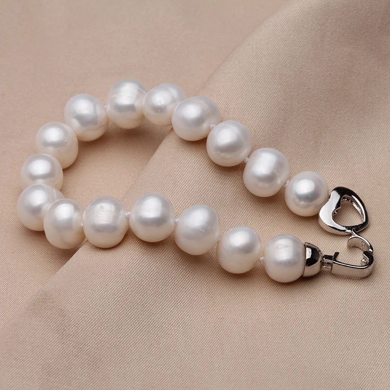 100% Real Natural Near Round Pearl Bracelet Femme,Fashion White Freshwater Pearl Bracelet Girl Birthday Gift