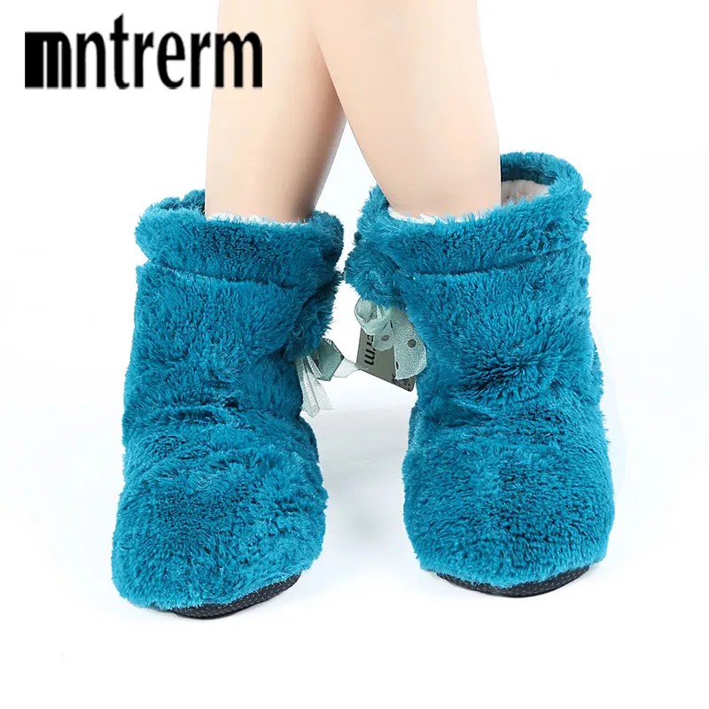 Kopen Mntrerm 2018 Candy kleur Warme Thuis Slippers Vrouwen Slaapkamer Winter Slippers Cartoon Bowtie Indoor Slippers Katoen Vloer Thuis Schoenen