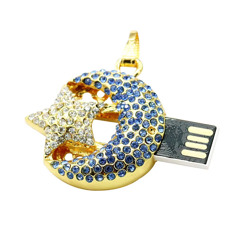 Кристалл USB Flash Drive Стик флэш-диск 4 ГБ 8 ГБ 16 ГБ 32 ГБ 64 ГБ Jewelry Цепочки и ожерелья moon Star Pen Drive подарки