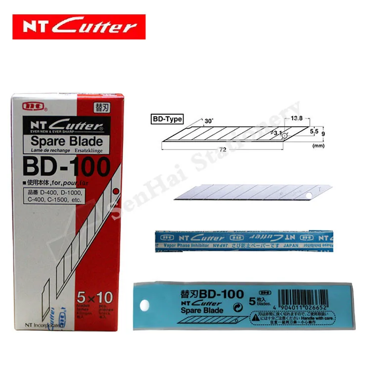 Япония резак NT запасных Замена Лезвия BD-100 Малый художественное лезвие 9 мм 30 градусов 50 лезвия/пакет для D-400 D-1000 C-400 C-1500