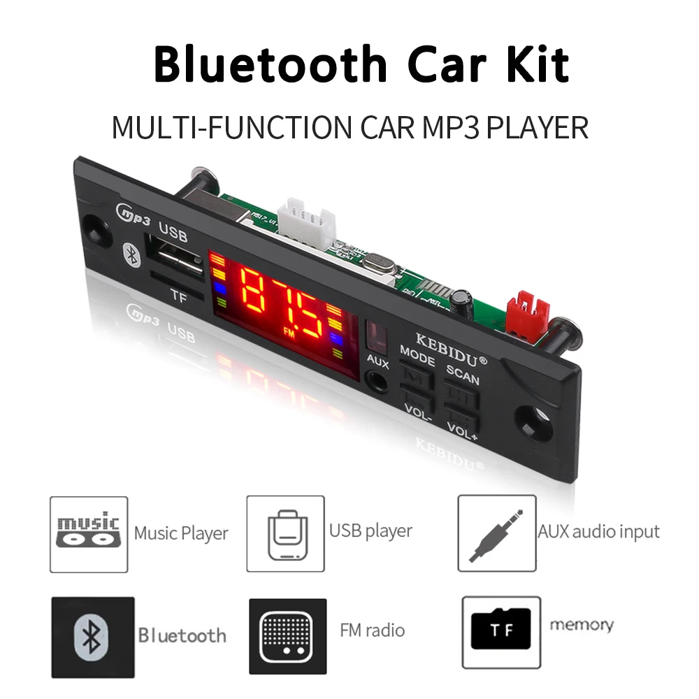 Bluetooth автомобильный комплект 5 в 12 В автомобильный радиомодуль USB AUX TF FM Музыка MP3 декодер доска беспроводной DIY MP3 аудио плеер цифровой дисплей