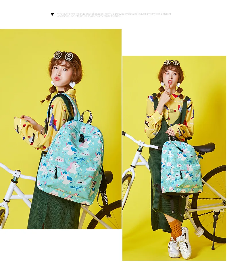 Женский рюкзак с принтом единорога, водонепроницаемый, кавайный, синий, сумки для книг, рюкзак для ноутбука, школьная сумка для девочек-подростков, Mochila