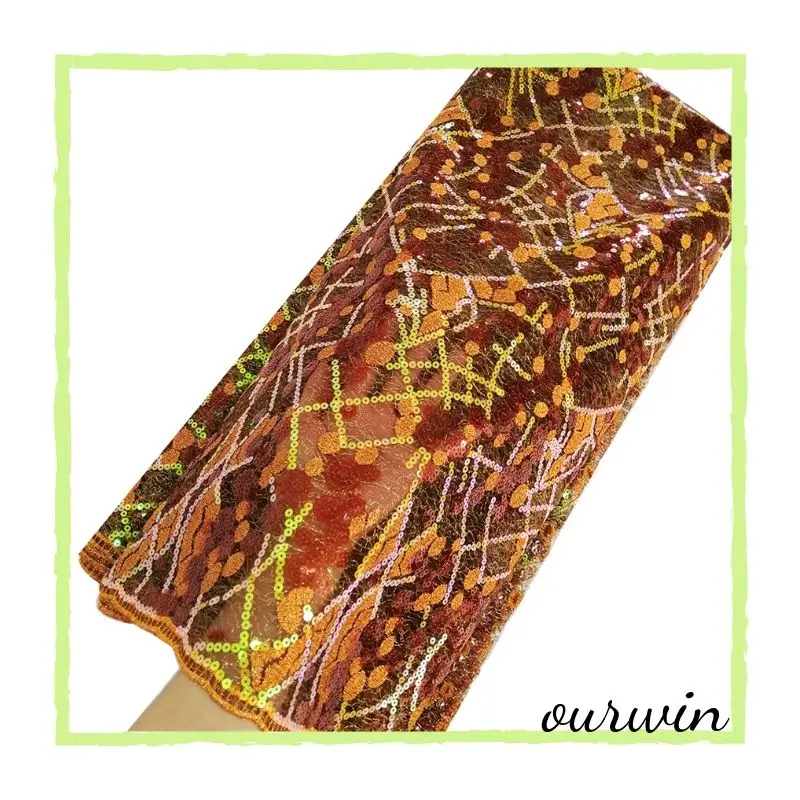 

Latest nigerian lace fabric 2019 high quality burnt orange sequence lace fabric shiny metallic french lace fabric for garment