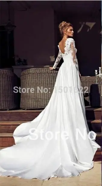 Wedding Dresses 2014 free shipping vestido de noiva Floor-Length A-Line High Full Satin Lace Cap Sleeve Backless | Свадьбы и
