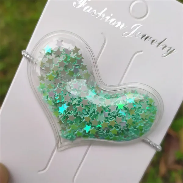 green heart 16 шт./лот Новинка Прозрачный зыбучие пески ПВХ для волос аксессуары для волос, резинки милые блестки вышивка «звёздочки» или «бриллианты» короной детская головная повязка для девочек Головные уборы - Цвет: green heart