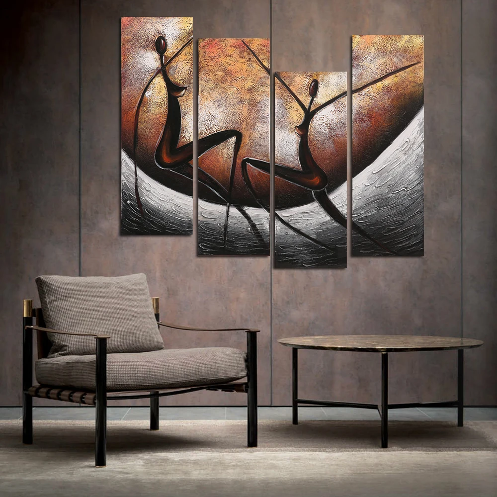 

Abstract African Woman Canvas Painting Large Size 4 Pieces African Dancer Modern Modular Pictures For Living Room Decor