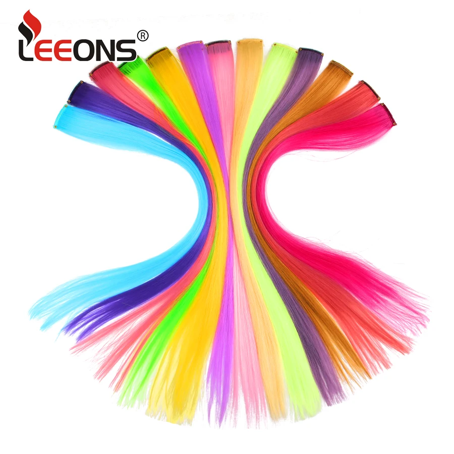 Leeons Colored Highlight Synthetic Hair Extensions Clip In One Piece Long Straight Hairpiece For Women Blue Brown 2 Tone Hair Leeons Colored Highlight Synthetic Hair Extensions Clip In One Piece Long Straight Hairpiece For Women Blue Brown 2 Tone Hair