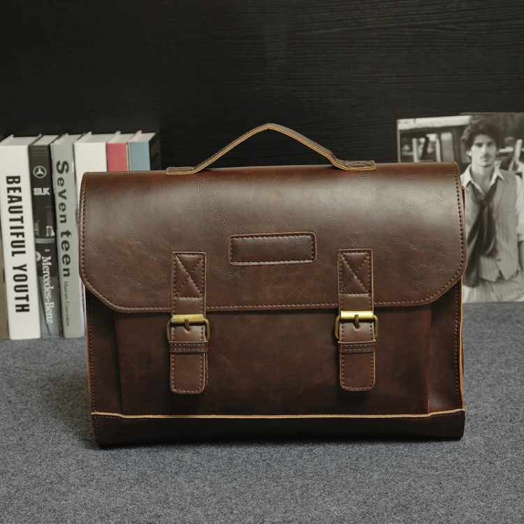 New Leather Men's Briefcase Fashion Large Capacity Business Bag Brown Black Male Leather Shoulder Laptop Bags