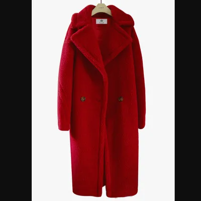 new Fashion Faux Fur Long Coat Women Lamb Fur Coats Autumn Winter Women's Clothing Warm Parkas Outerwear N844 - Цвет: red