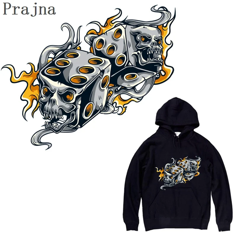 

Prajna Thermal Heat Transfer Vinyl Patches Punk Rock Dice Skull Iron On Transfers For Clothing Sticker Applique Badge Washable