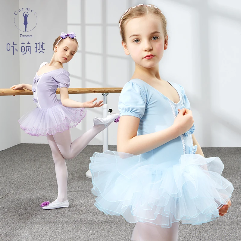Новые детские; платье для танцев для девочек с короткими рукавами Юбка для балета детская Танцы тренировок детская гимнастическое платье