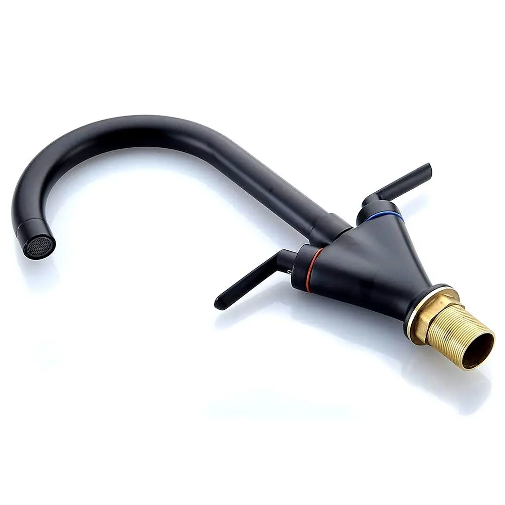 

Kitchen Sink Tap Dual Lever Swivel Spout Mixer Valve Monobloc Tap Black