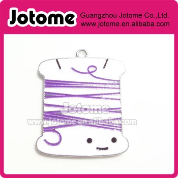 

46mm Purple and White Spool of Thread Pendant, Sewing Notion Enamel Pendant