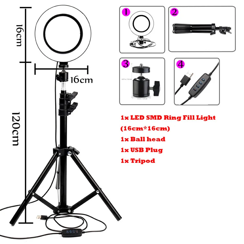 Dimmable Photography Video Studio Ring Light 5500K LED Lighting Phone