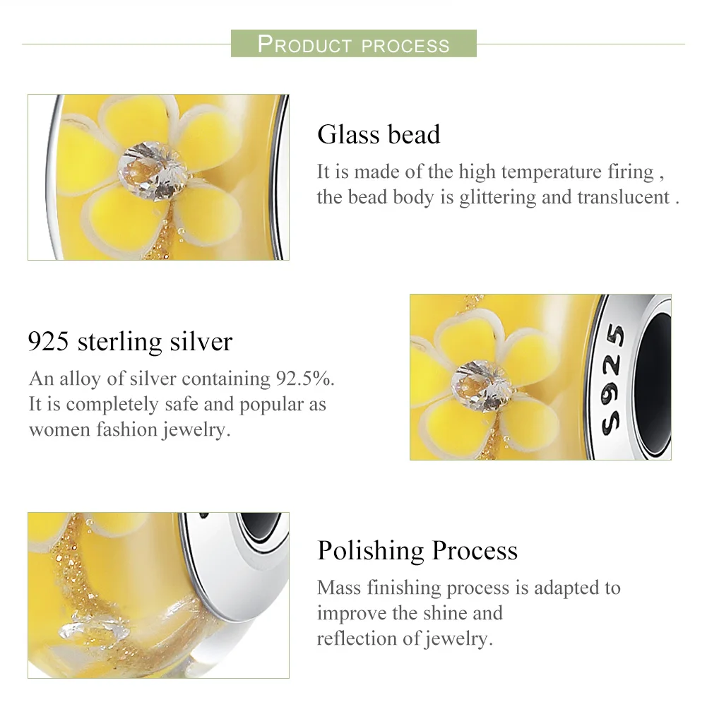 WOSTU абсолютно 925 пробы серебристо-желтый из муранского стекла с изображением цветка бисер подходит к оригинальному WST браслет DIY ювелирный подарок CQZ052