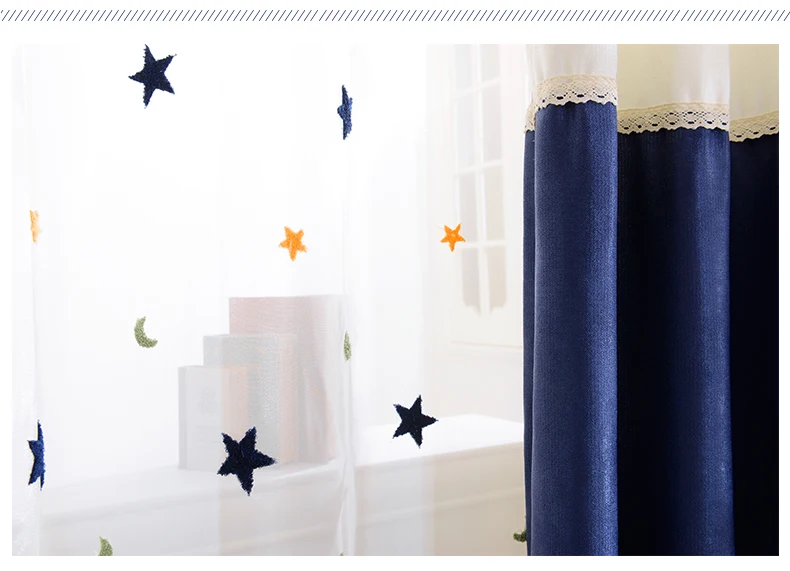Curtains Kids Curtains Embroidery Star Moon Contracted Contemporary Stitching Window Curtains for Children Bedroom Screening Baby Room Curtains luxury