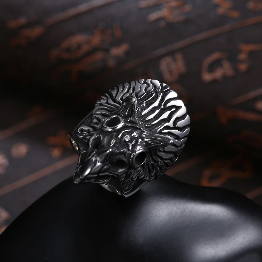 Stainless Steel Ring unicorn wide Punk Big Size rings Vintage Biker Large Antique Men's Rings For Seal men Rock mens Jewelry