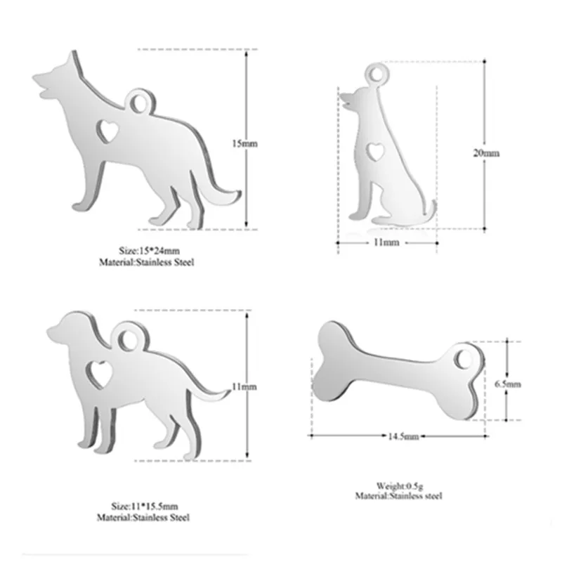 

4 Style Stainless Steel Dog Charms Steel Color Dog Bone Charms Pendants For DIY Bracelet & Necklace Handmade Making Jewelry