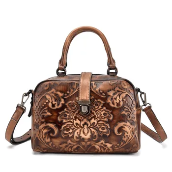 

Vintage retro high quality women first layer cowhide handbag female original hand rub color Flower genuine leather shoulder bag