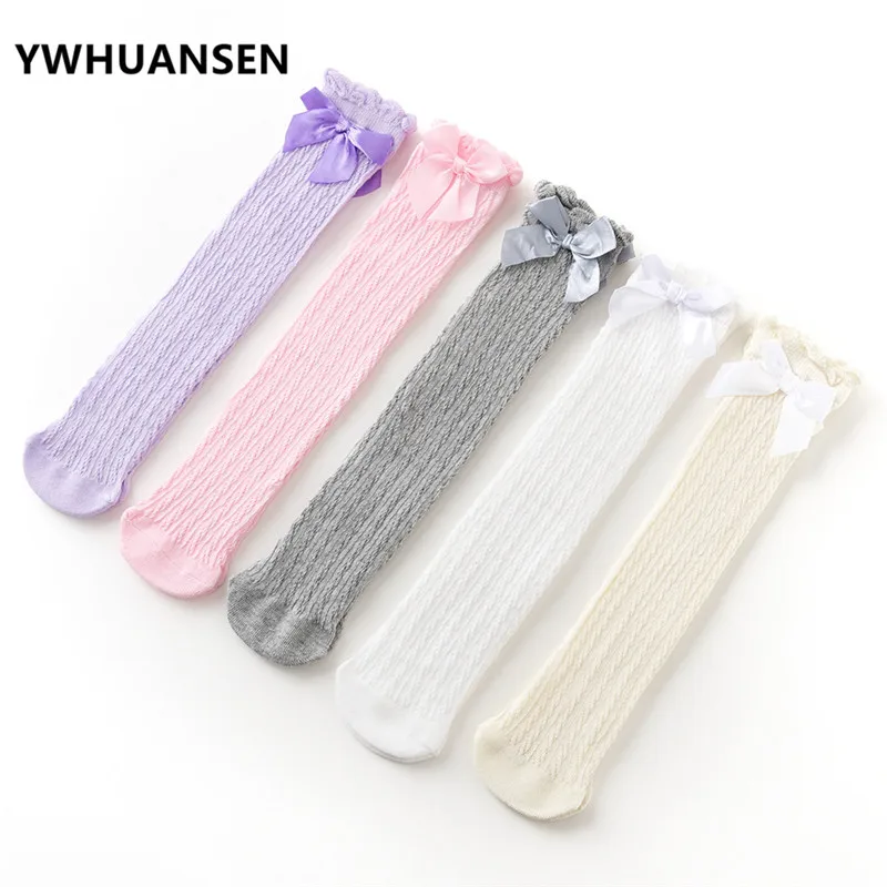

YWHUANSEN 5 Pairs/lot Girls Summer Mesh Long Socks Bowknot Princess Meia Calca Infantil Cotton Anti-mosquito Child High Socks