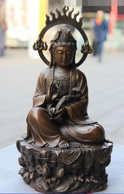

Temple Copper Bronze lotus flower Ru Yi dom Guan Yin Buddha Statue
